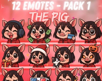 Pack de emoticonos SAW de The Pig Dead by Daylight para Twitch y Discord: 12 emoticonos kawaii | Emoticonos chibi adorables para streamers | Descarga digital instantánea