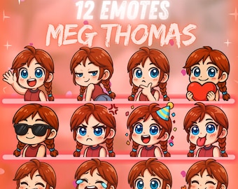 Pack de emoticonos de Meg Thomas para Twitch y Discord de Dead by Daylight: 12 emoticonos kawaii | Emoticonos chibi adorables para streamers | Descarga digital instantánea
