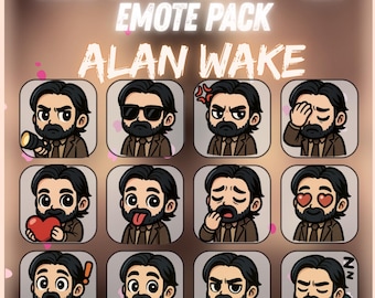 Alan Wake Dead by Daylight Twitch Emote Pack 12x Kawaii Chibi Emotes for Streamer Discord YouTube Digital Download