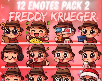 Freddy Krueger Dead by Daylight Twitch, Discord Emote Pack 2 – 12 Emotes Kawaii | Emotes Chibi adorables para streamers | Descarga digital instantánea