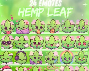 Hemp Leaf Mega Pack 24 Emote Pack 420 | High But Cute Twitch, Discord & more | Cute Chibi Emotes for Streamers | Digital instant download