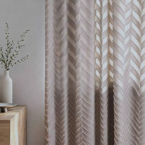 Structured Linen Chevron Curtain, 3D Texture Boho Scandi Style Tufted Zigzag Drapes, Modern Farmhouse Decor, Custom Sizes Available ,1 Panel