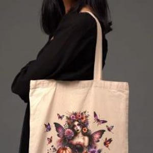 Fall-Themed Cotton Canvas Tote Bag with Owl and Pumpkins Design, Eco-Friendly, Halloween Gift, Seasonal Shopping Bag, Cute & Functional