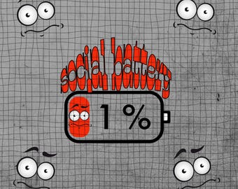 Batería social Png / Gráfico divertido de batería baja / Humor introvertido Descarga digital
