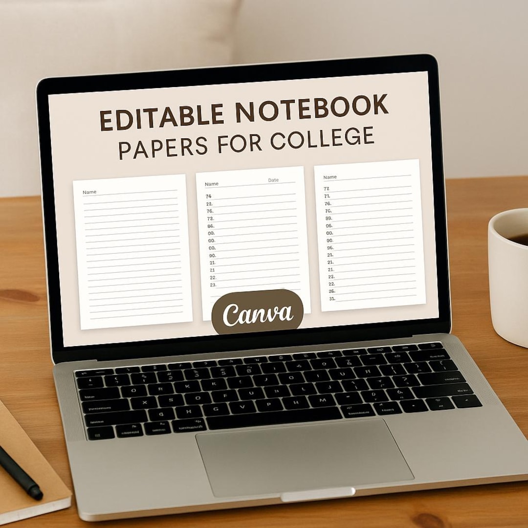 Editable College Notebook Paper Template | Canva Lined & Numbered Pages ...