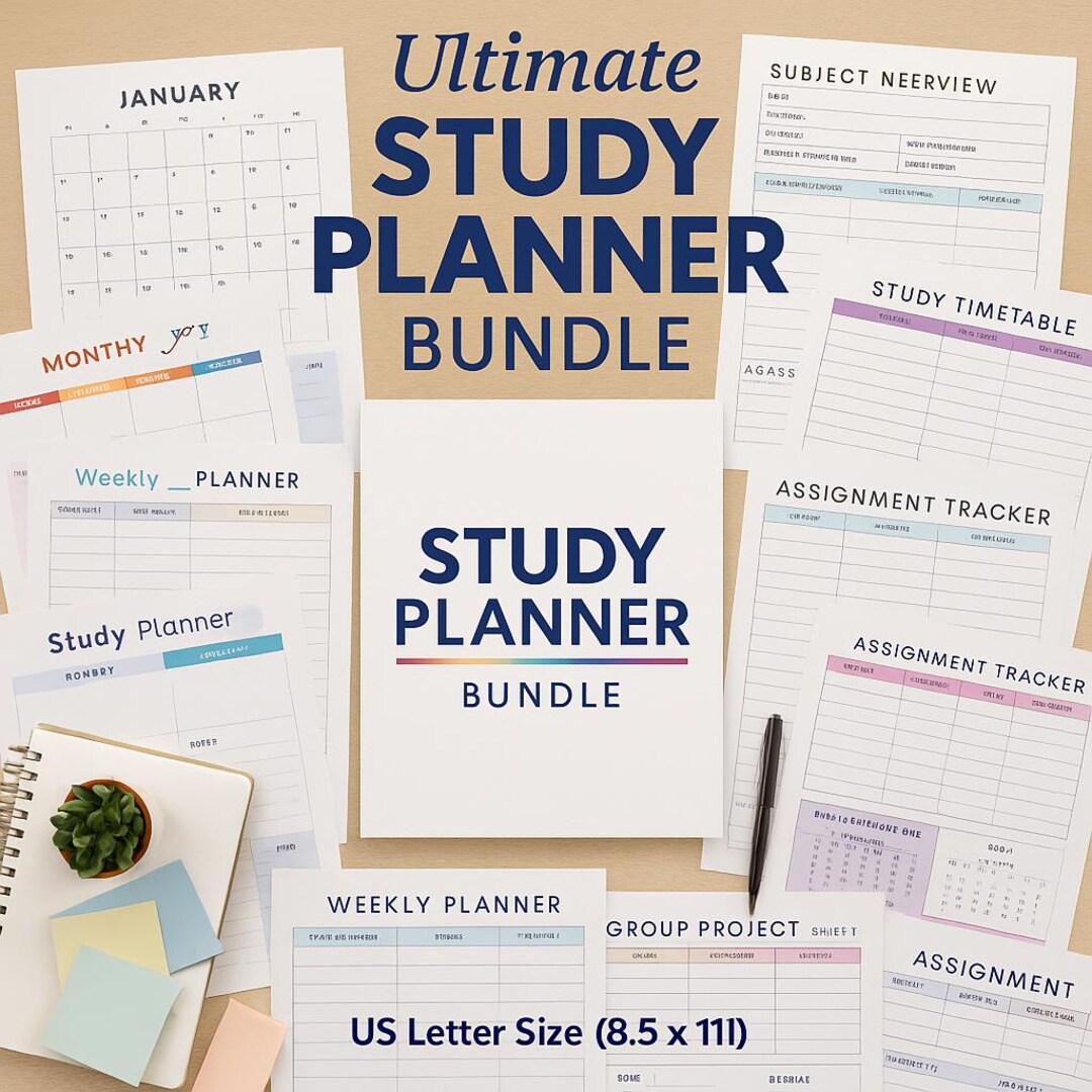 Student Study Planner Bundle | Assignment & Exam Tracker (PDF) - Etsy