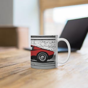 Vintage Car Lover&#39;s Ceramic Mug, Retro Auto Gift, Coffee Cup for Him, Car Enthusiast Present, Racing Theme Mug