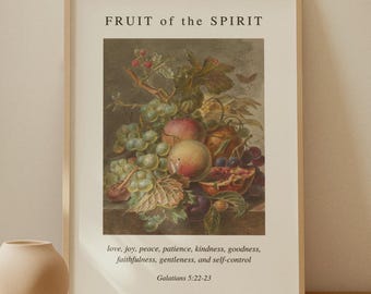 Frucht des Geistes christliche Wand Kunst Sofortiger Download Digitaldruck Bibel Vers Christian Poster Vintage inspiriert Taufe Geschenk Wohnkultur