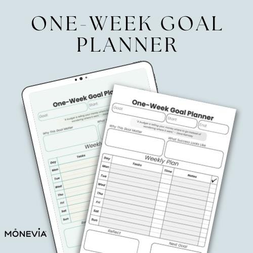 One-week Goal | Habit Planner Printable | Weekly Productivity Sheet ...