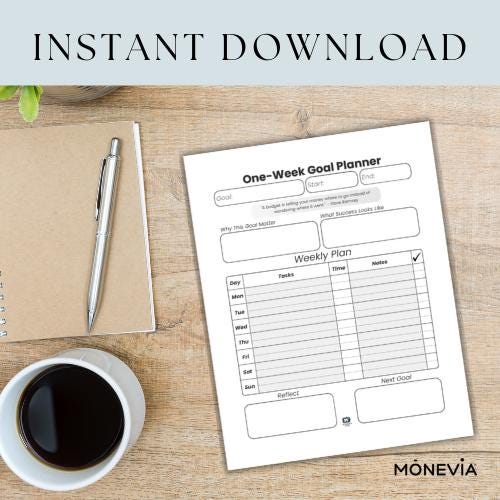 One-week Goal | Habit Planner Printable | Weekly Productivity Sheet ...