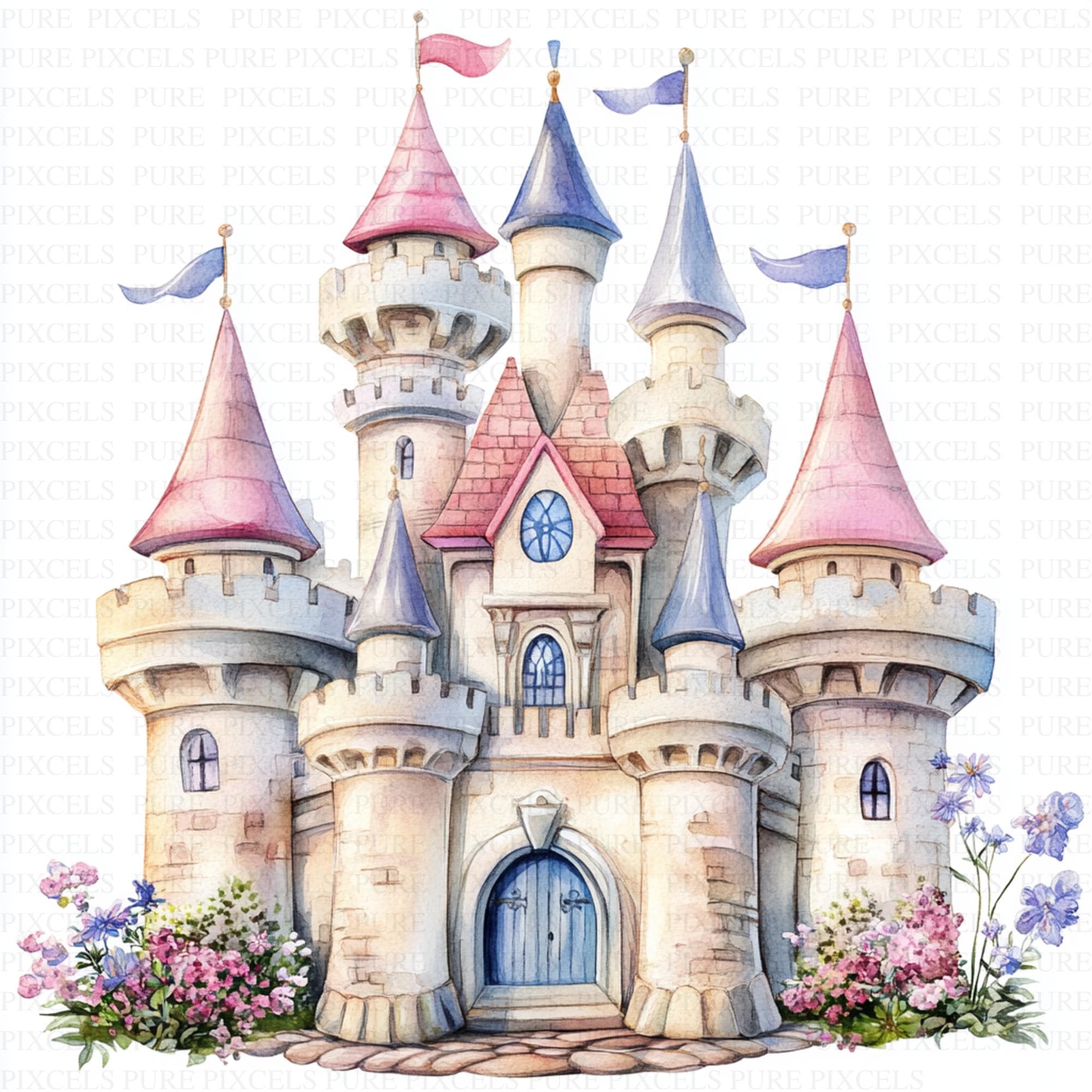 Watercolor Whimsical Princess Castle Clipart | 10 High Quality Jpg's ...