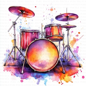 Watercolor Drum Set Clipart | 5 High Quality JPGs | Digital Download | Drum Clipart | Drums | Drums Clip Art | Music Clipart | Drum Set