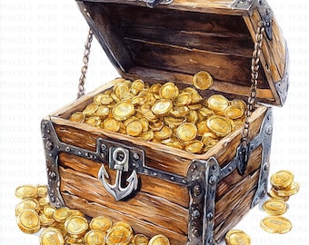 Watercolor Treasure Chest Clipart | 5 High Quality JPGs | Digital Download | Pirate Chest | Printable | Paper Craft | Junk Journal | Clipart