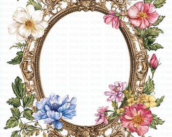 Watercolor Floral Oval Frame Clipart | 5 High Quality JPGs | Digital Download | Floral Frames | Printable | Paper Craft | Junk Journals