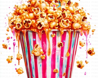 Aquarel popcorn clipart | 5 JPG's van hoge kwaliteit | Digitale download | Aquarel bioscoopfilm illustraties | Afdrukbare illustratie | Muurkunst