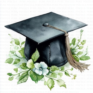Aquarell Abschluss Cap Clipart | 5 hochwertige JPGs | Digitaler Download | College Abitur Abschluss | Graduate Geschenk | Mischtechnik