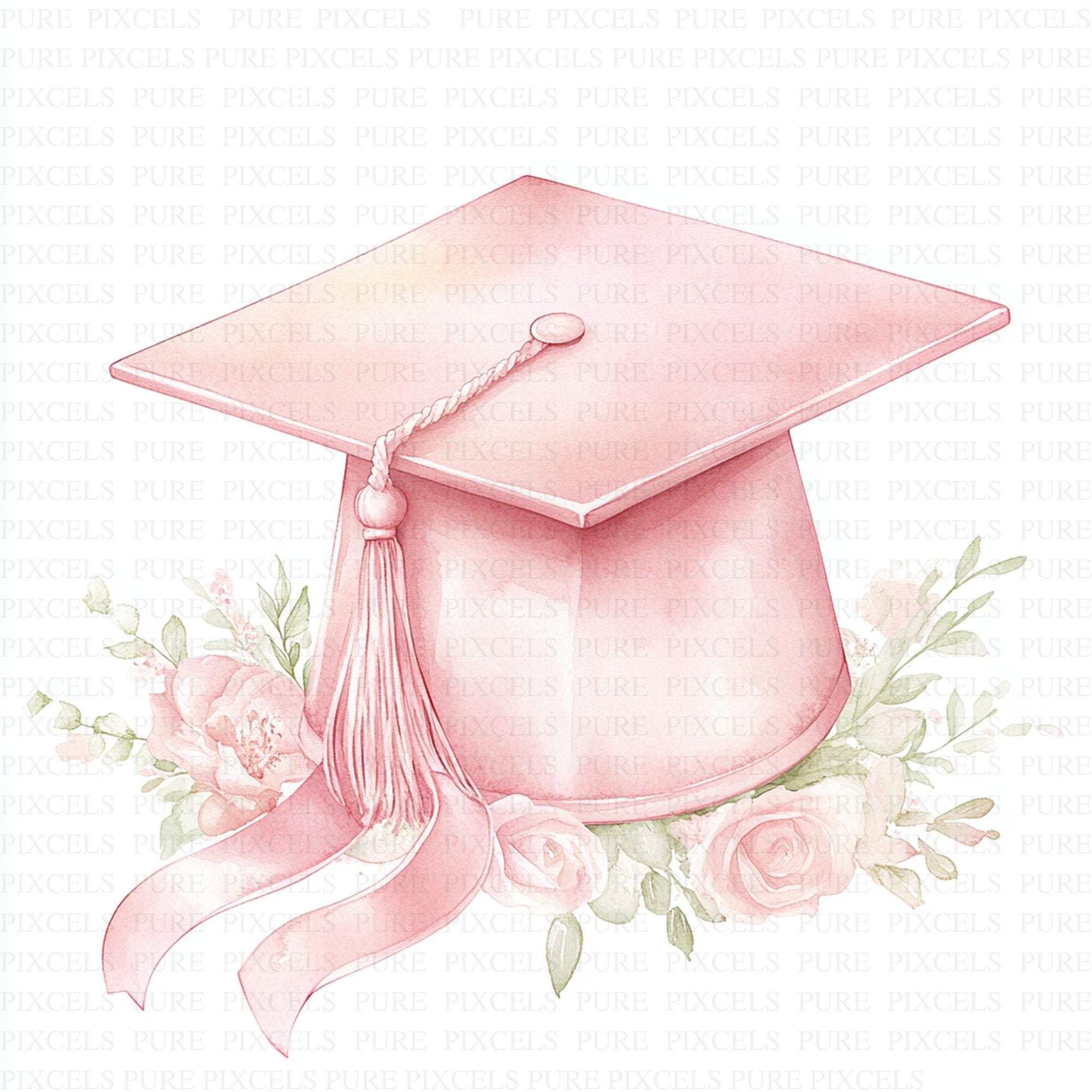 Watercolor Pink Graduation Cap Clipart | 10 High Quality Jpg's ...