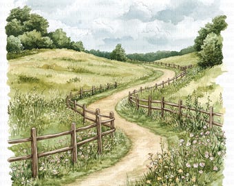Aquarel Toscane Italië landschap clipart | 5 JPG's | Digitale download | Plakboekafbeelding | Afdrukbaar kunstwerk | Junkjournaal | Muurkunst