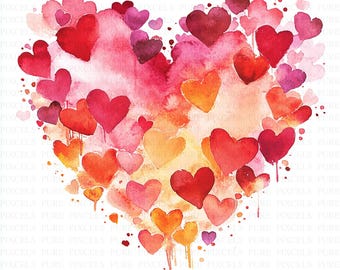 Watercolor Adorable Hearts Clipart | 5 JPGs | Digital Download | Valentine’s Day Heart | Paper Craft | Junk Journal | Scrapbook Image