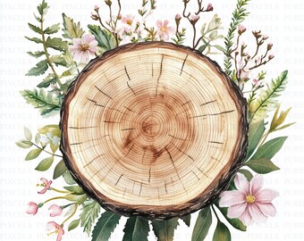 Watercolor Wood Slice Clipart | 5 High Quality JPGs | Digital Download | Rustic Wood Slice | Rustic Woodland | Rustic | Junk Journal