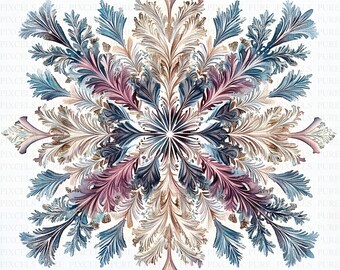 Watercolor Elegant Snowflake Clipart | 5 High Quality JPGs | Digital Download | Transparent PNG Designs | Intricate Winter Flakes | clipart
