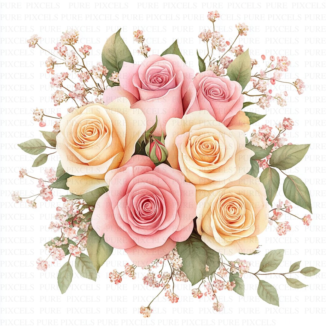 Watercolor Roses Bouquet Clipart | 10 High Quality Jpg's | Digital ...