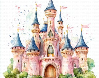 Watercolor Princess Castle Clipart | 5 High Quality JPGs | Digital Download | Fairy Castle | Paper Craft | Junk Journals | Instant Download