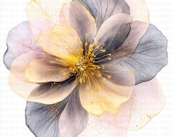 Clipart di fiori rosa grigi astratti ad acquerello / 5 JPG di alta qualità / Download digitale / Arte stampabile / Tecnica mista / Arte murale