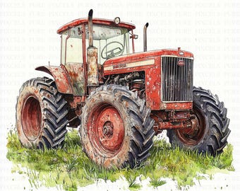 Watercolor Farm Tractor Clipart | 5 High Quality JPGs | Digital Download | Red Tractor | Boys Nursery Décor | Farming Vehicles | Printe Art