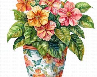 Aquarell Blumentopf Clipart | 5 hochwertige JPGs | Digitaler Download | Blumen Clipart | Kartengestaltung | Einladungen | Wandkunst | Basteln