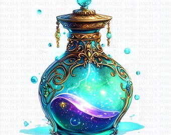 Watercolor Magical Witch Potion Bottle Clipart | 5 High Quality JPGs | Digital Download | Halloween | Magical Elixir | Fantasy Bottles
