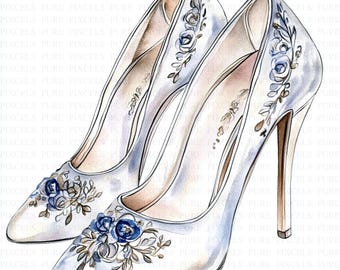 Watercolor Bridal Shoes Clipart | 5 High Quality JPGs | Digital Download | Printable Watercolor Clipart | Paper Crafts | Wedding Day | White