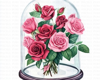 Watercolor Rose Bell Jars Clipart | 5 JPEG's | Digital Download | Shabby Chic Floral Ephemera | Commercial Use | Digital Paper Craft
