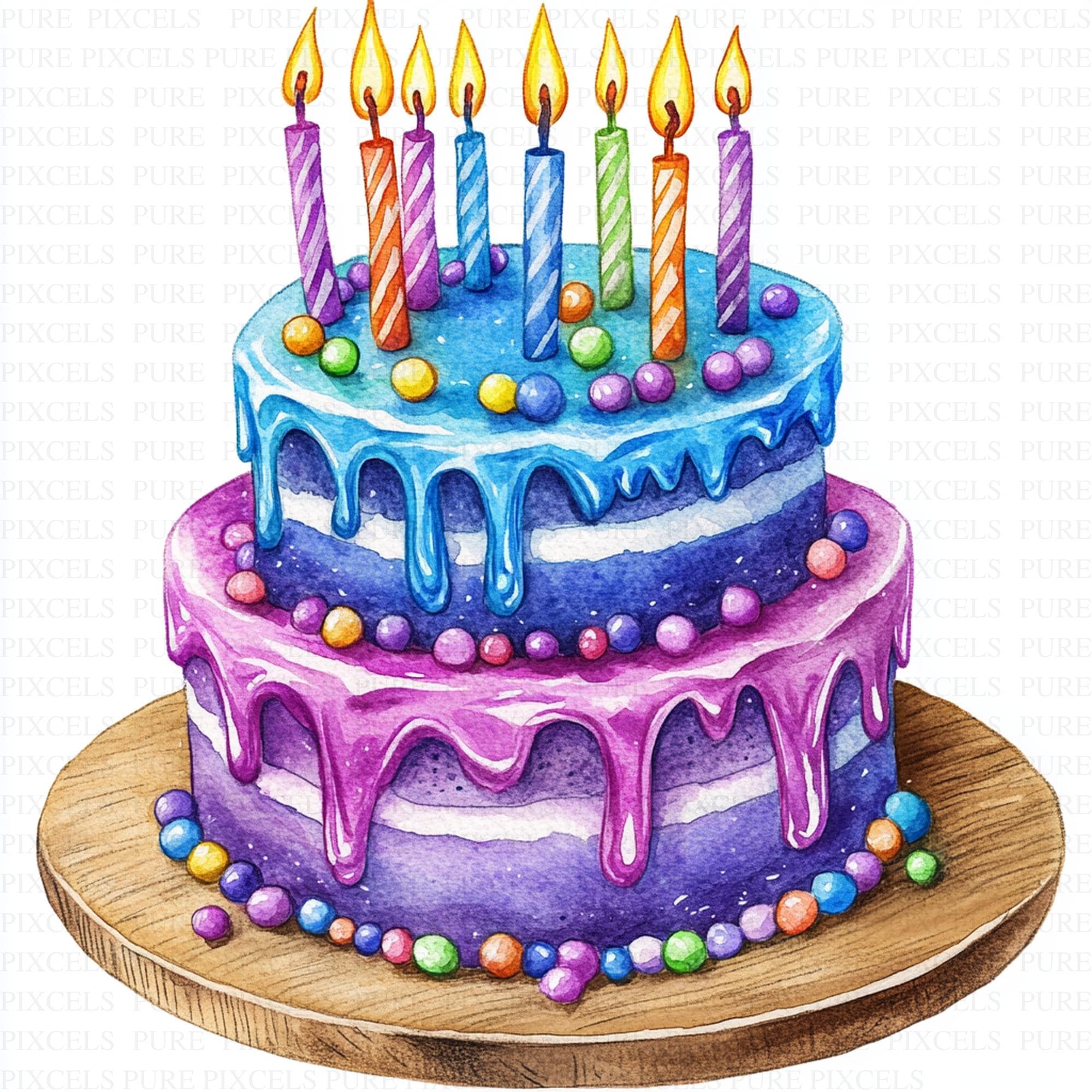 Watercolor Birthday Cake Clipart | 5 Jpeg's | Digital Download | Tasty ...