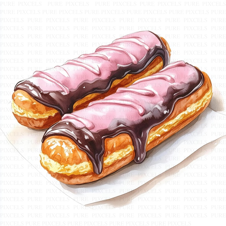 Watercolor Tasty Eclair Clipart | 10 High Quality Jpg's | Digital ...