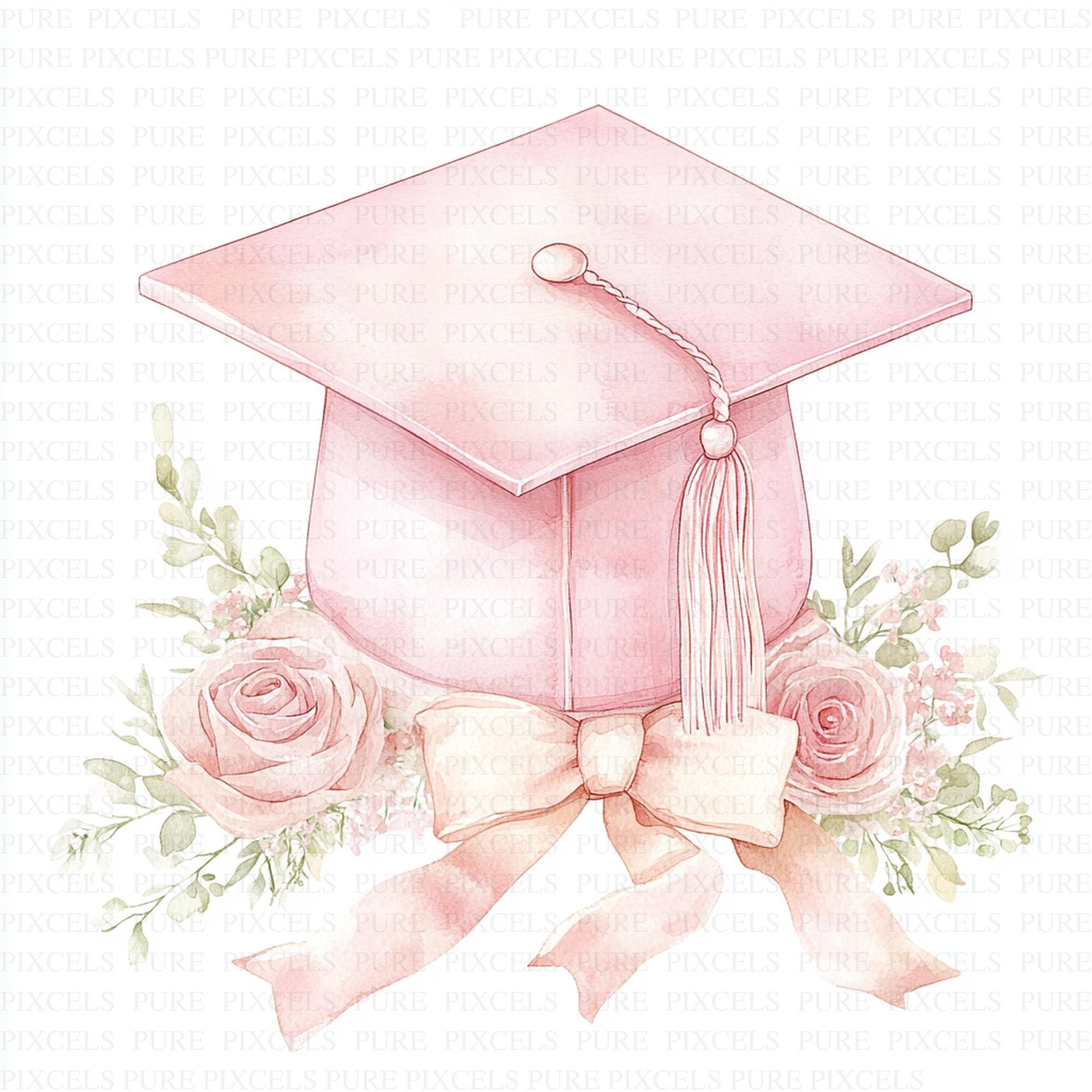 Watercolor Pink Graduation Cap Clipart | 10 High Quality Jpg's ...