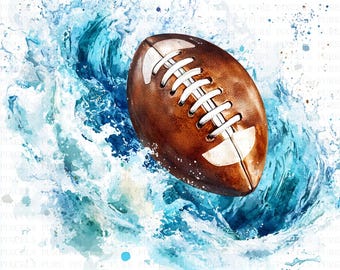 Watercolor Football Clipart | 5 JPG's | Digital Download | Football Posters & Printable Art | Commercial Use | Digital Artwork Pack