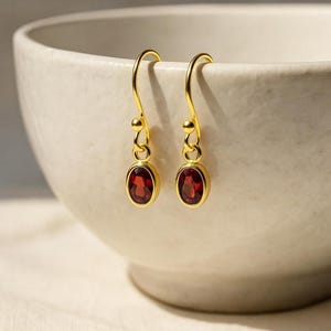 Red Garnet Earrings, 925 Sterling Silver Gemstone Earrings, January Birthstone, Oval Shape Garnet Earrings, Gift For Her, Christmas Gift