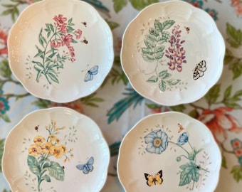 Lenox Butterfly Meadow Fritillary Luncheon Plates Set of 4 | 9" Porcelain | Butterfly, Bee & Floral Design