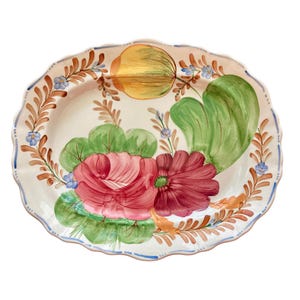 Vintage Belle Fiore Oval Serving Platter – 15 3/4” Hand Painted Simpsons Pottery Staffordshire England – Mid Century Floral Cottageware