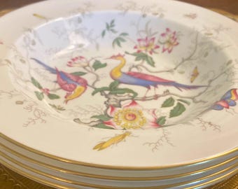 Coalport Paradise Rim Soup Bowls – Set of Four Chinoiserie Porcelain