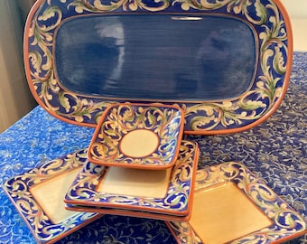 Vintage Pfaltzgraff Villa Della Luna Serving Set | Italian Style Tapas Platter & Plates