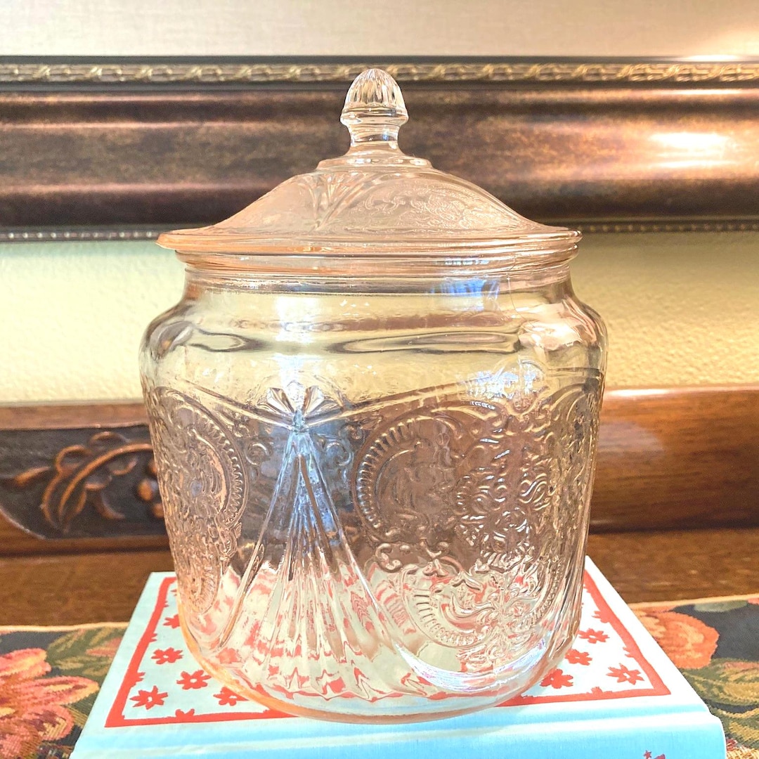 Hazel Atlas Royal Lace Pink Depression Glass 1930s Cookie Jar With
