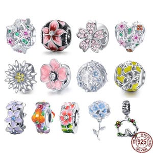 Sterling Silver Daisy Flower Charm: Floral Bead Dangle for Fit Pandora Compatible Bracelet Charms