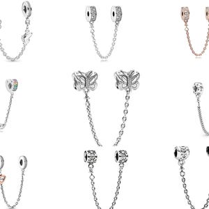 S925 Love Heart Family Safety Chain Bracelet Charm, Fit Original Pandora Bracelet, Silver Sparkle Zircon Clip Beads Jewellery Gift For Her