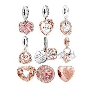 S925 Rose Gold Plated Over 925 Silver Charms fit Designer 3mm Snake Chain Bracelet Fit Pandora Bracelet Sterling Silver Charm Women Necklace
