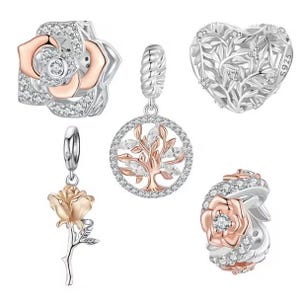 S925 Rose Gold Plated Over 925 Silver Charms fit Designer 3mm Snake Chain Bracelet Fit Pandora Bracelet Sterling Silver Charm Women Necklace
