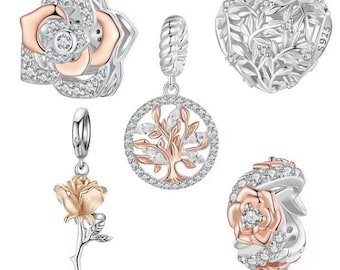 Berloque de prata esterlina banhado a ouro rosa: compatível com berloques de pulseira compatíveis com Pandora