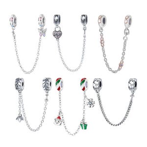 S925 Silver Safety Chain Charms Bracelet Charm Beads Reflection Clip Charm Fit Original Pandora Bracelet Pendant Jewellery Gift For Her