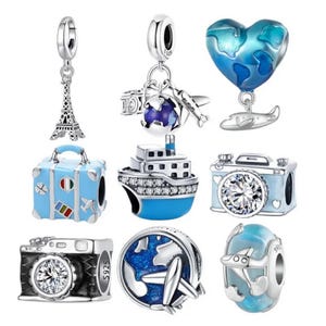Charm de viaje en plata de ley: Reflejo azul, compatible con pulseras Pandora.